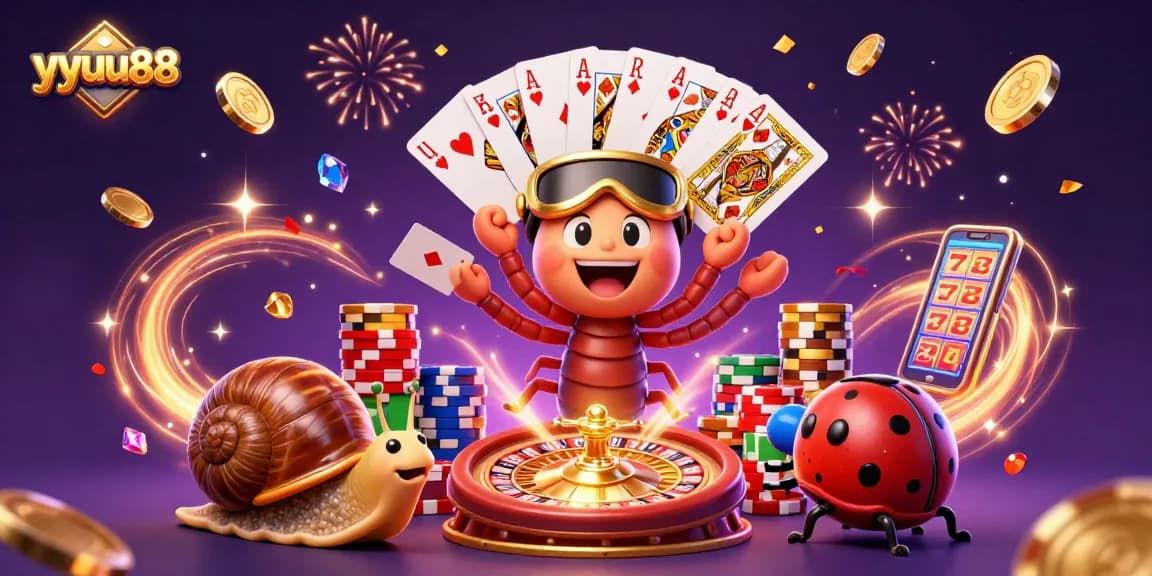 Experience excitement in yyuu88's vibrant casino scene, featuring animated characters and lively game elements.