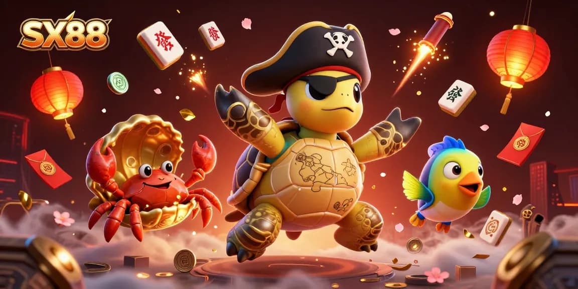 SX88 showcases an exciting underwater scene with animated characters celebrating casino wins amid vibrant decorations.