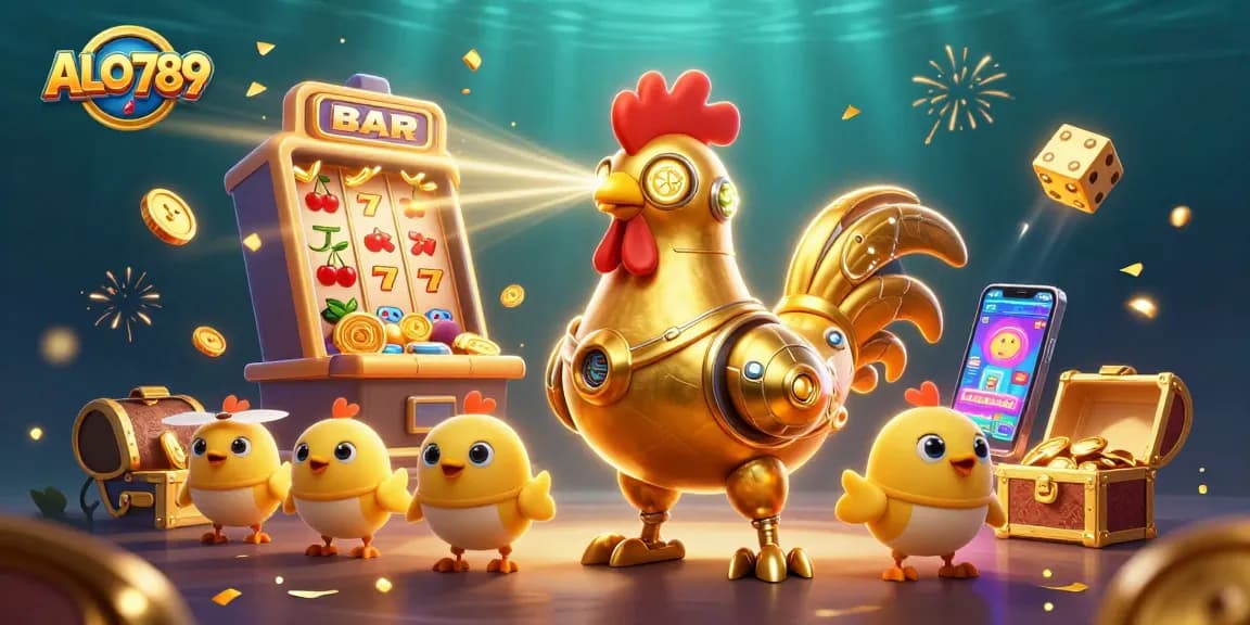 Engage with ALO789's thrilling casino experience through dynamic robotic characters and vibrant game elements.