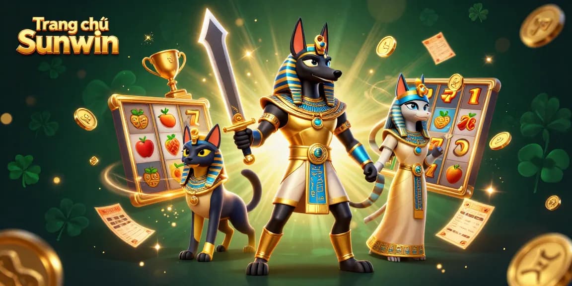 Experience thrilling gaming at Trang chủ Sunwin with ancient Egyptian characters and vibrant slot elements.
