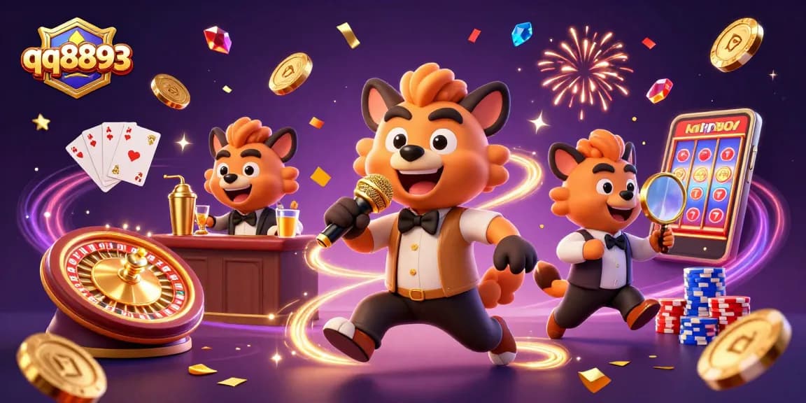 Experience excitement at qq8893 with majestic hyenas performing in a vibrant casino scene.