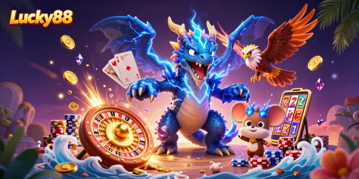 Experience the excitement of Lucky88 with dynamic casino elements and energetic characters.