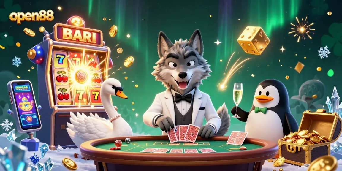 Experience thrilling gameplay at open88 with a lively 3D casino scene featuring characters and vibrant casino elements.