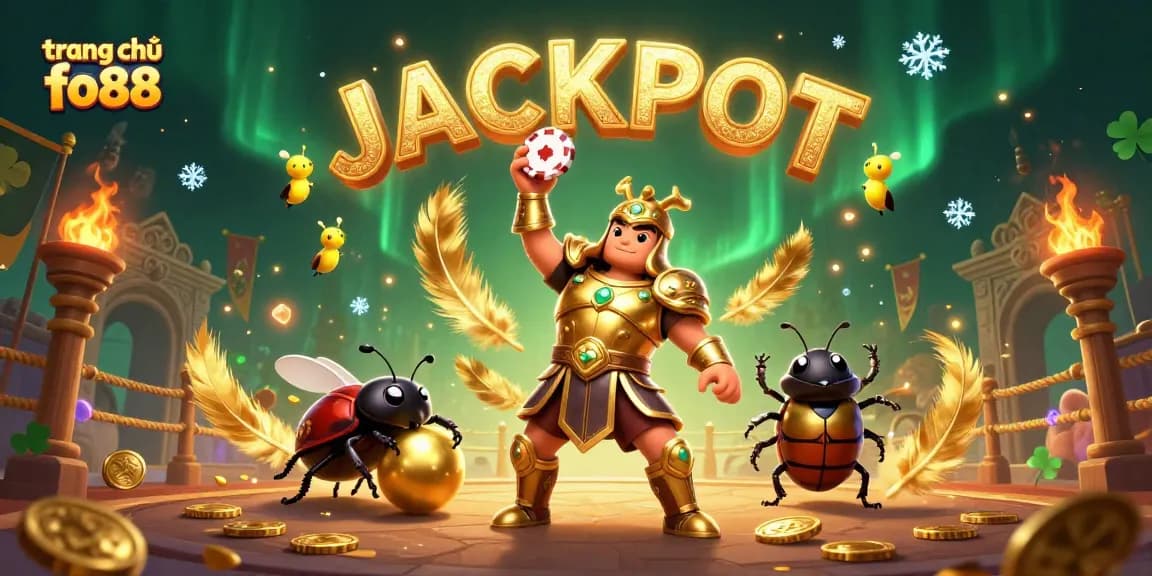 Experience the thrill of winning at trang chủ fo88 with a vibrant scene showcasing a heroic beetle in casino glory.