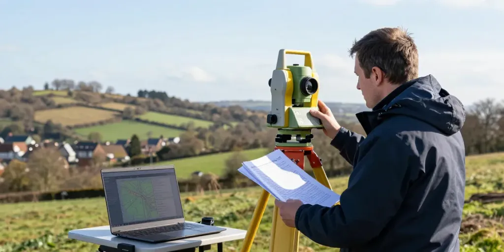 Topographical Survey Surrey conducted by a professional surveyor using advanced laser scanning technology, showcasing precision mapping in natural and urban environments.