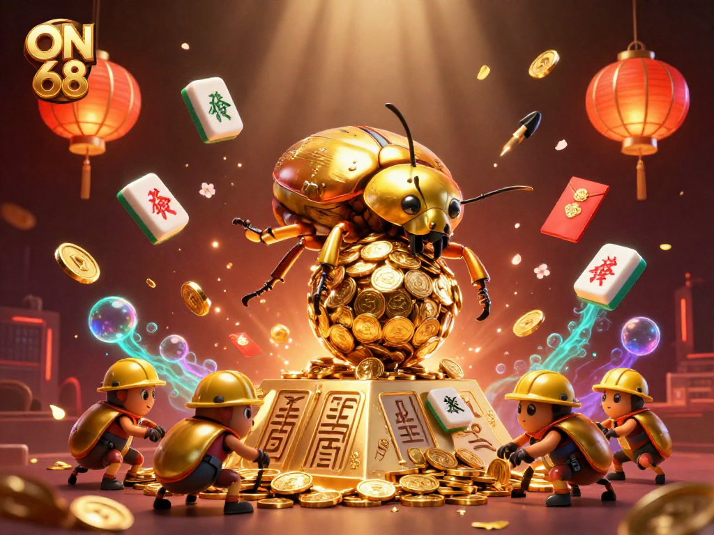 Engage with ON 68's captivating gameplay featuring golden beetles and coin treasures