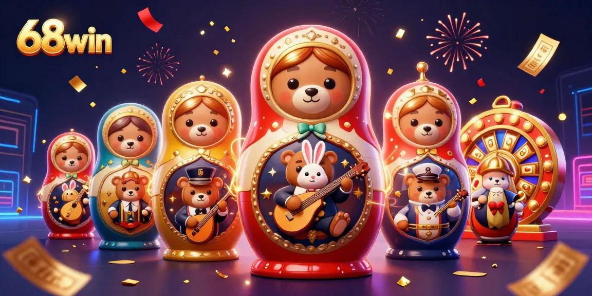 Play exciting games at 68win with colorful slot reels and golden jackpot imagery.