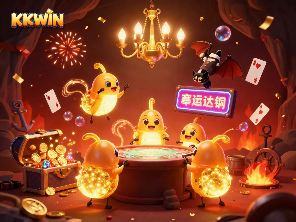 Experience the vibrant KKWIN casino scene with glowing glowworms and treasure-filled adventure.
