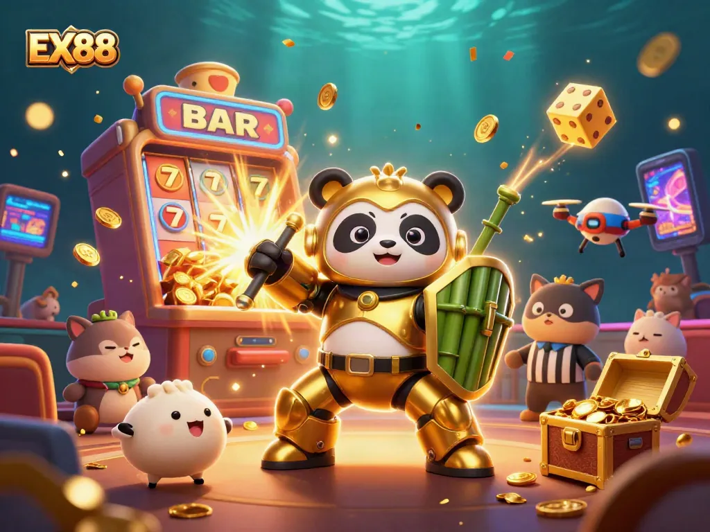 Experience exhilarating casino action with EX88 in a vibrant, detailed 3D illustration.