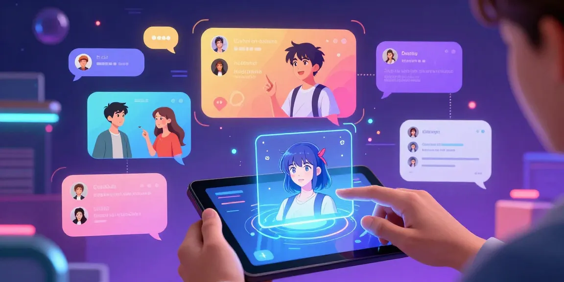 Engaging AI chat hentai interface showcasing animated characters interacting with users in a vibrant digital landscape.