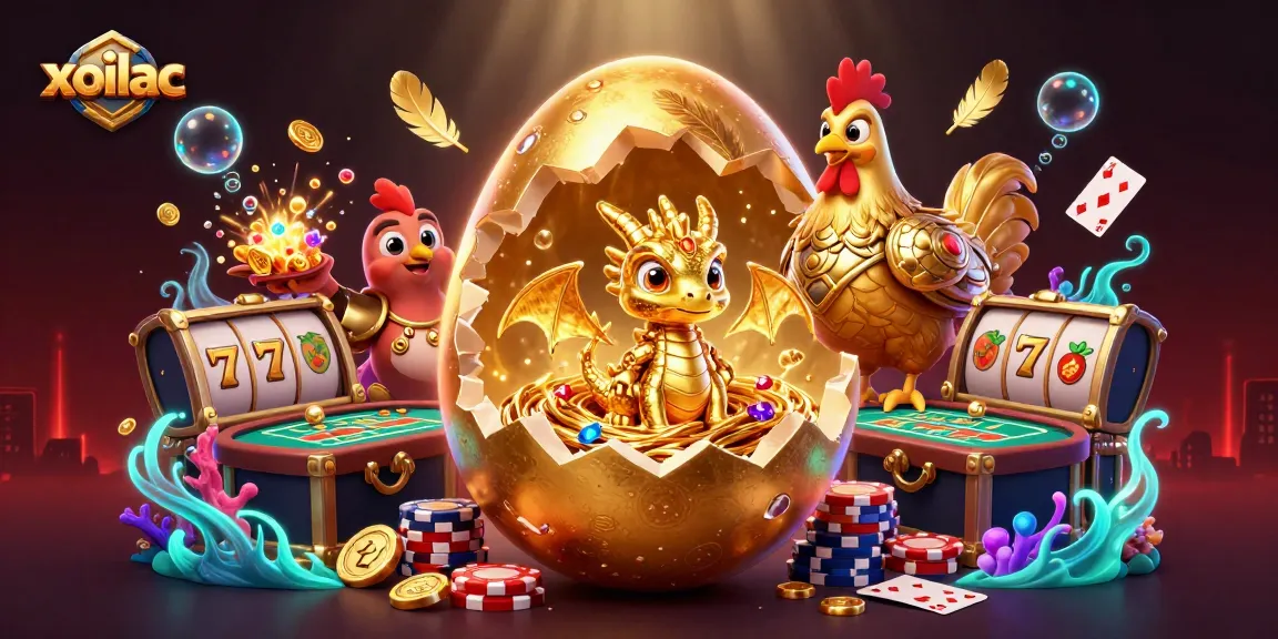 Experience the thrill of xoilac with this dynamic casino-themed illustration featuring golden dragon and poker chips.