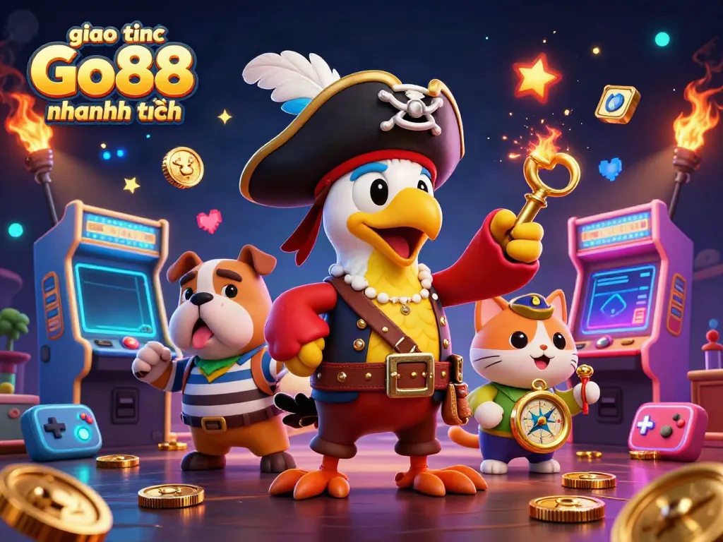 Experience the excitement of giao dịch Go88 nhanh chóng with engaging 3D casino characters and vibrant game elements.