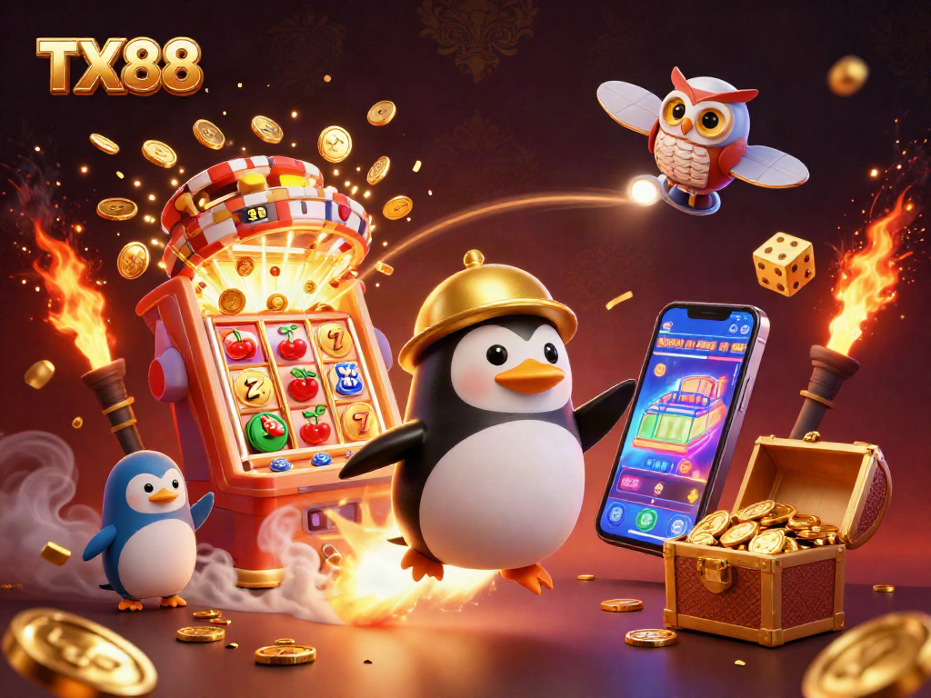 Win big with TX88 at the futuristic casino, featuring vibrant graphics and engaging animations.