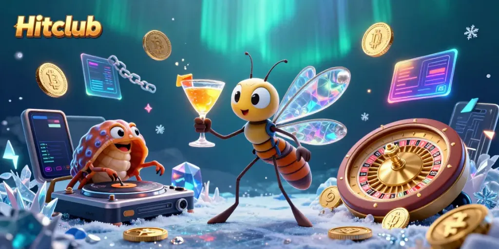 Experience Hitclub, where a frozen mosquito mascot and trilobite DJ create a vibrant casino atmosphere.