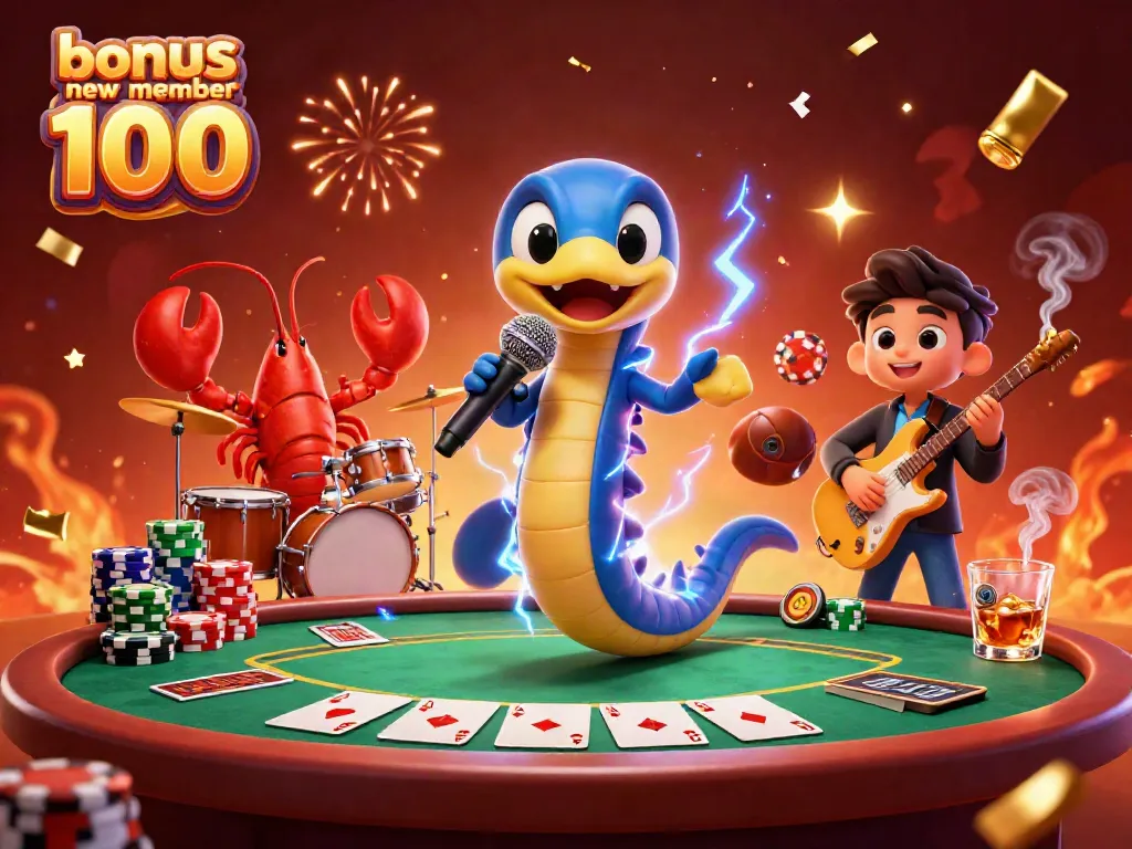 Experience the excitement of "bonus new member 100" with an electric eel DJ at an underwater casino stage.