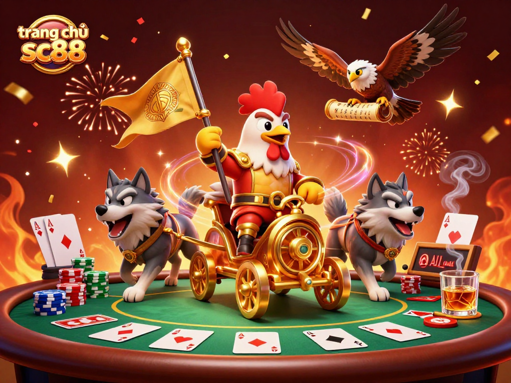 Experience the excitement on trang chủ sc88 with a dynamic poker scene featuring a rooster warlord