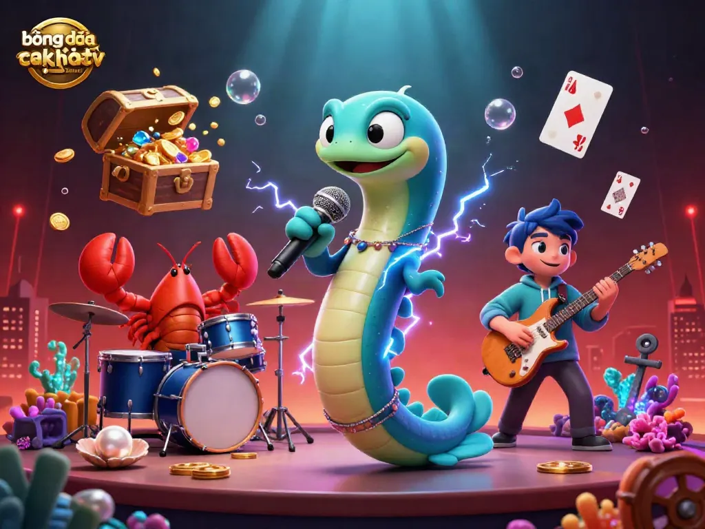 Engage with bóng đá trực tuyến cakhiatv in a vibrant underwater casino scene with a DJ eel and musical sea creatures.