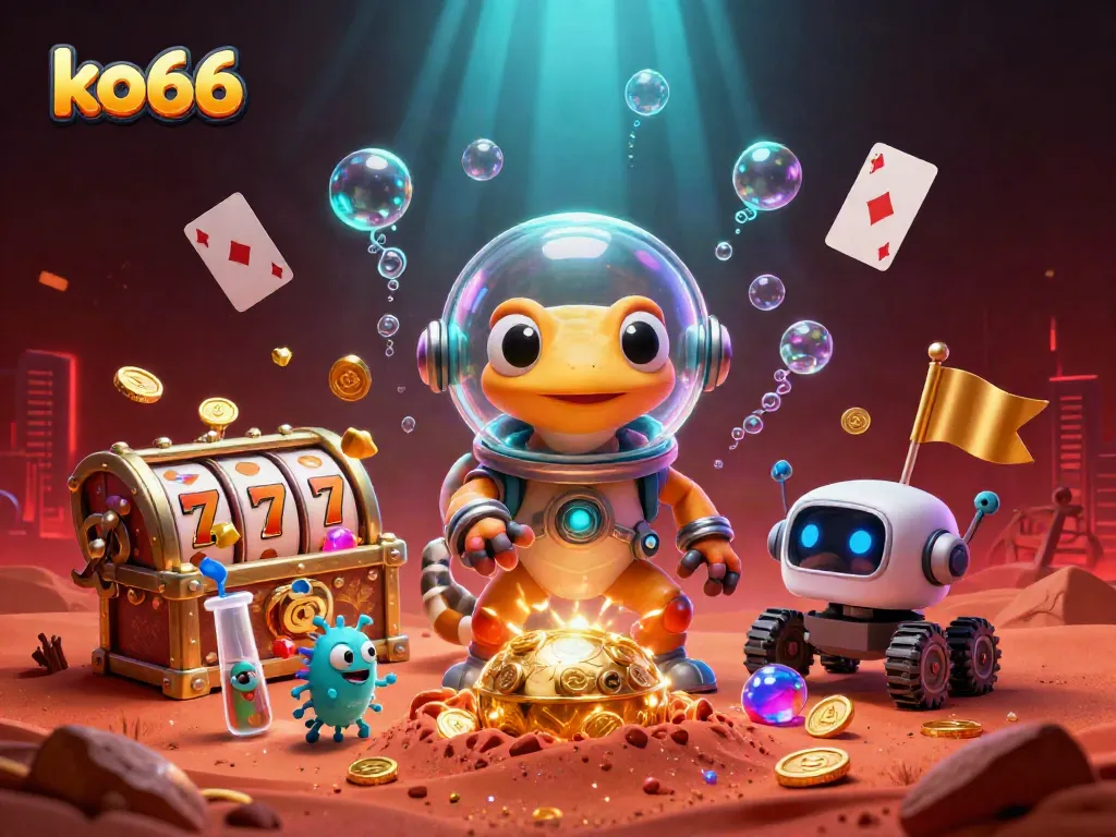 Spin to win at ko66 in a dynamic, cosmic-themed casino scene featuring vibrant elements.