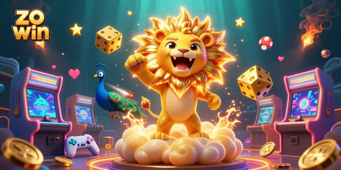 Engage in the thrilling world of zo win, featuring the sun lion and golden dice amidst colorful casino elements