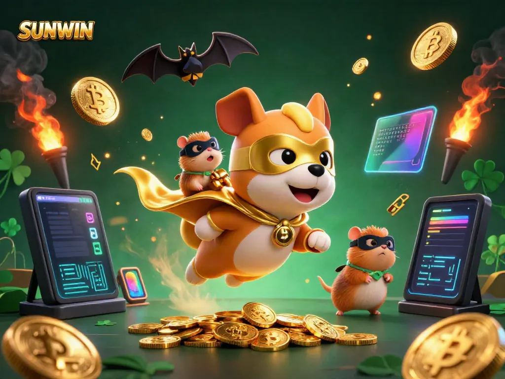 SUNWIN brings excitement through a heroic dog and hamster in a dynamic 3D casino scene.