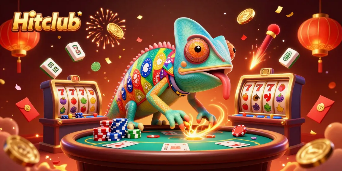 Experience thrilling gaming with Hitclub's vibrant 3D casino illustration full of lively elements.