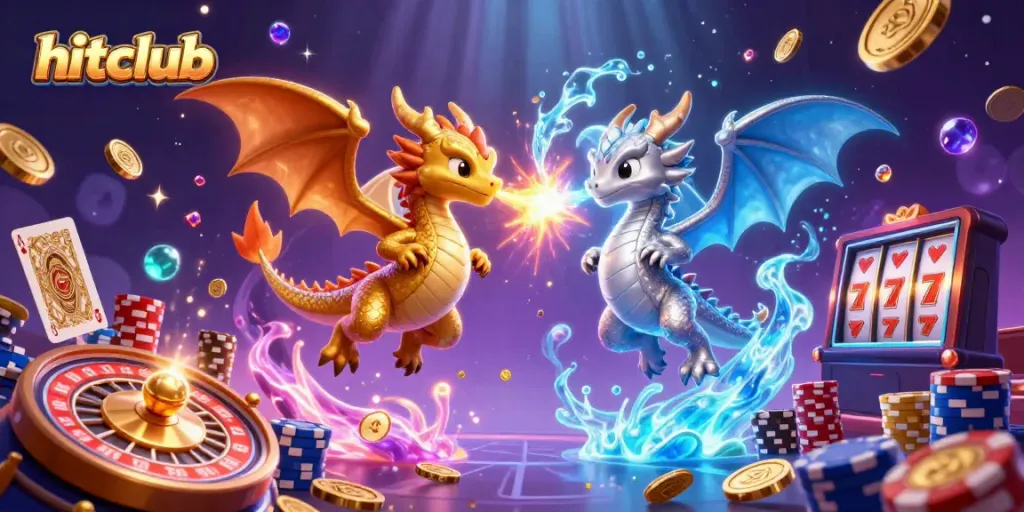 Engage in the exciting hitclub gaming realm, featuring dazzling dragons and dynamic casino graphics.