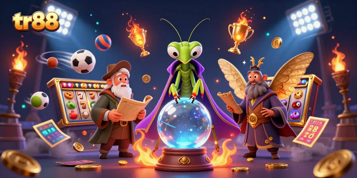 Experience thrilling slots at tr88 with a mystical scene of fortune tellers and gaming excitement.