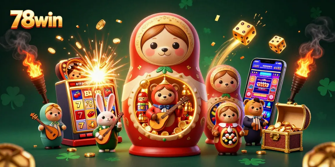 Experience thrilling gameplay with 78win in a vibrant casino-themed illustration featuring playful characters and dynamic elements.