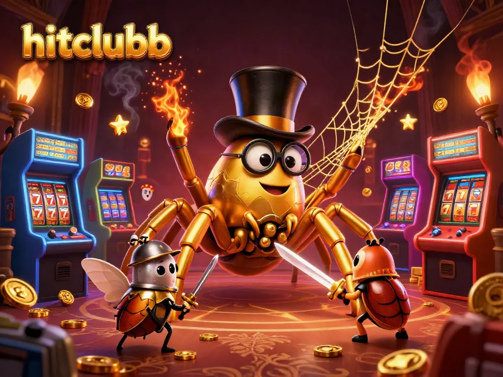 Engage with hitclubb's vibrant casino scene featuring a giant tarantula and beetle knight.