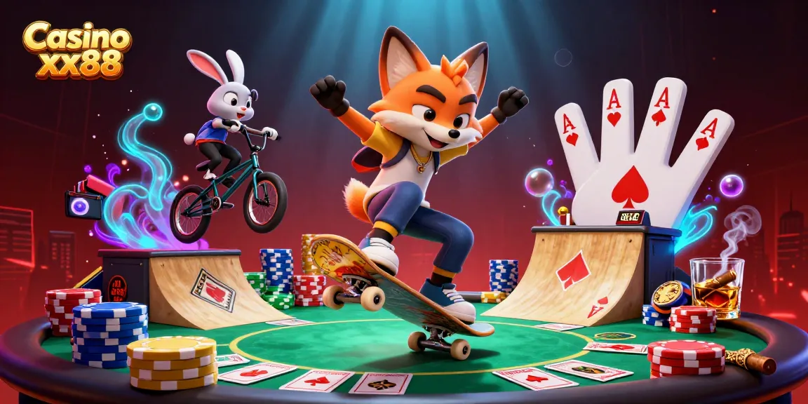 Experience thrilling action at Casino xx88 with animated fox and rabbit in vibrant 3D artistry.