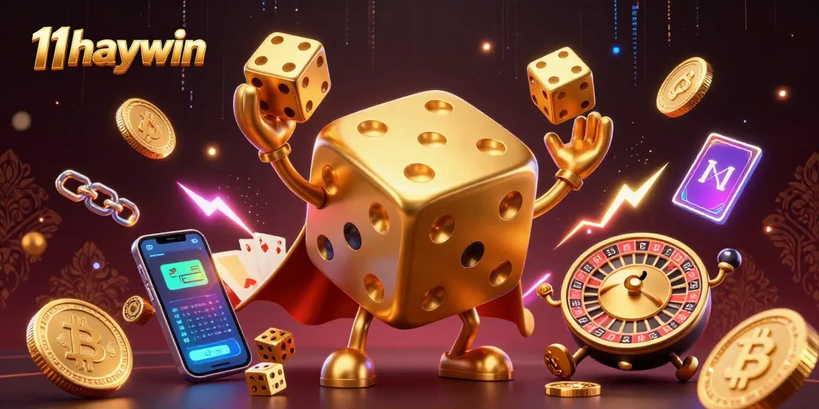 Engage with 11haywin's captivating world of gaming through a vibrant 3D illustration of our unique golden dice characters.