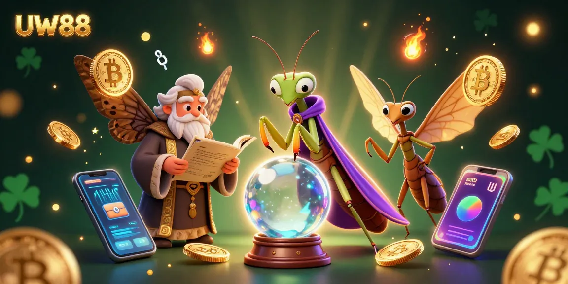 Engage with UW88's captivating casino experience, through 3D illustrations of fortune teller and moth librarian.