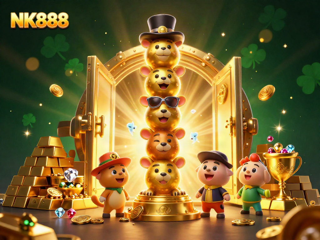 Experience exciting gameplay at NK888 with vibrant casino imagery showcasing treasures and fun.