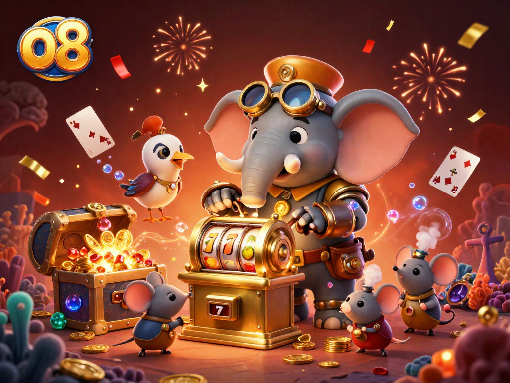 Spin the golden slot machine with o8's colorful gems and celebration elements.