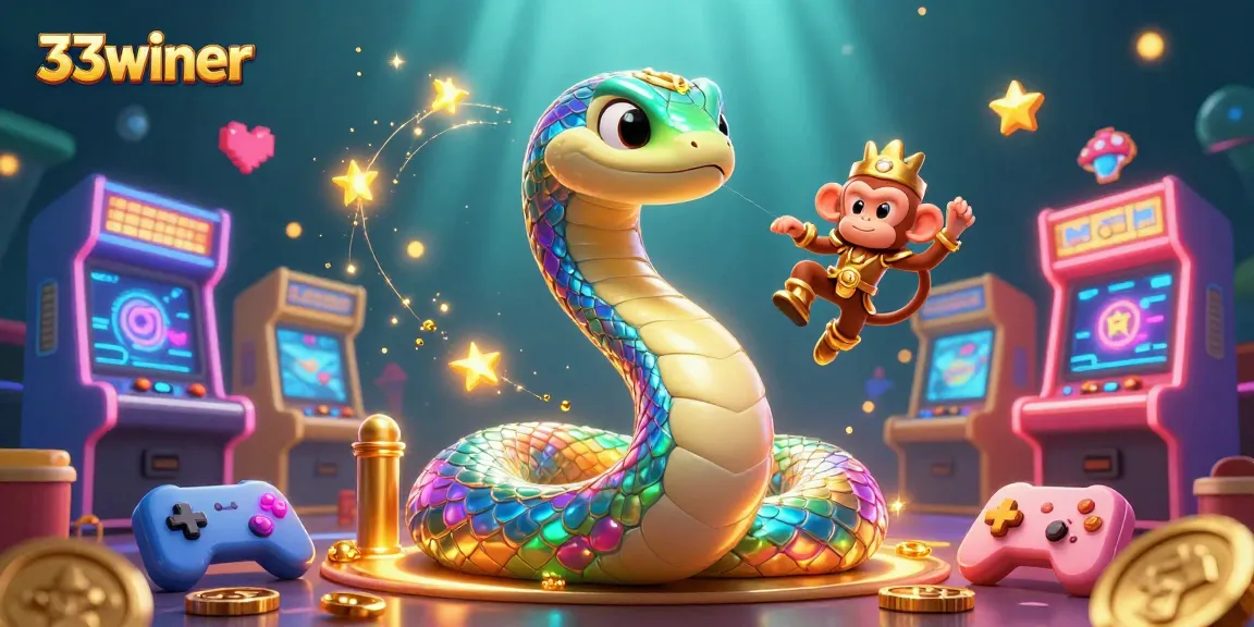Engage with the vibrant universe of 33winer where a rainbow serpent and monkey king bring arcade magic to life.