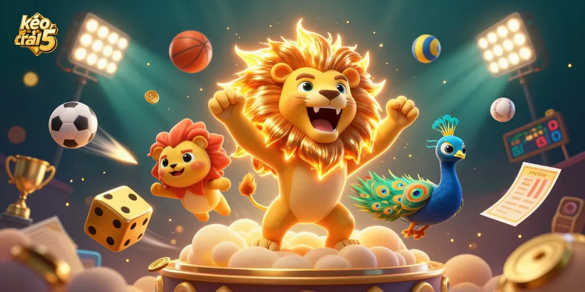 Bet on kèo nhà cái 5 with dynamic sports betting elements and illustrations of triumph.