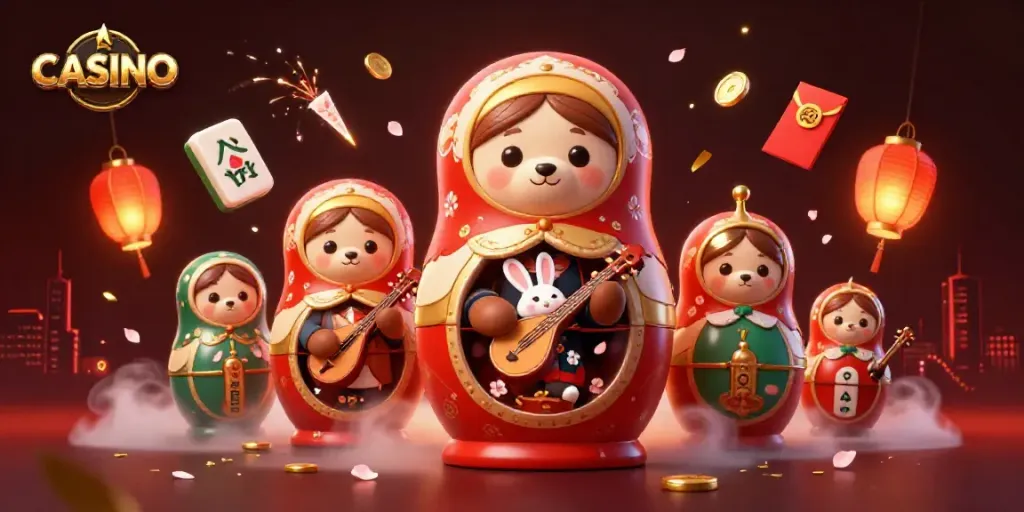 Experience the vibrant charm of CASINO with animated characters, festive decorations, and lively gaming elements.