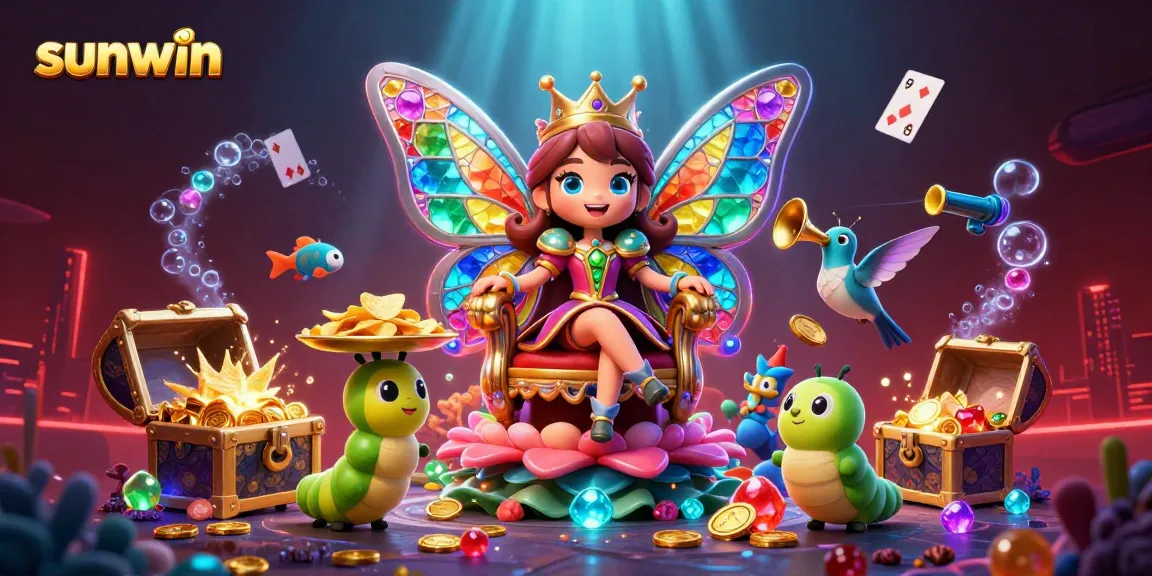 Experience sunwin's vibrant gaming scene with a butterfly queen, colorful gems, and thrilling casino action.