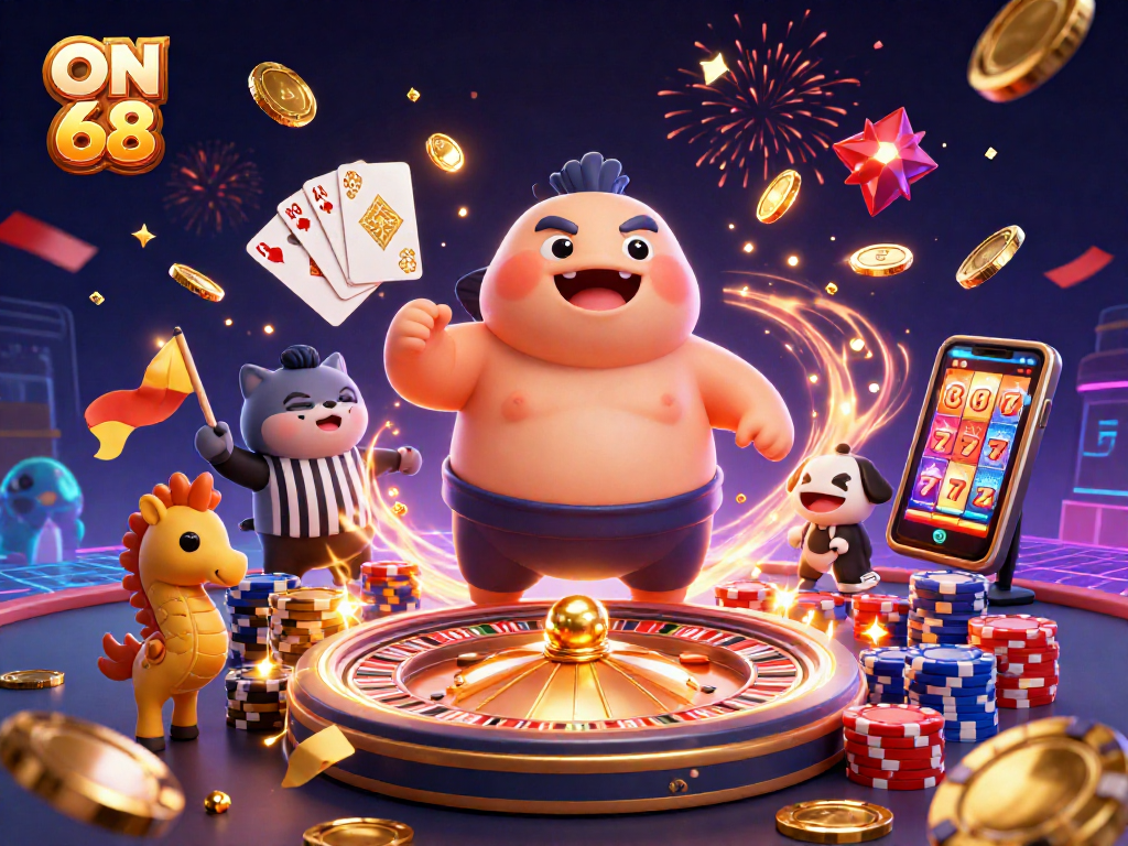 Experience the thrill of ON 68 as fugu, catfish, and seahorse celebrate the game.
