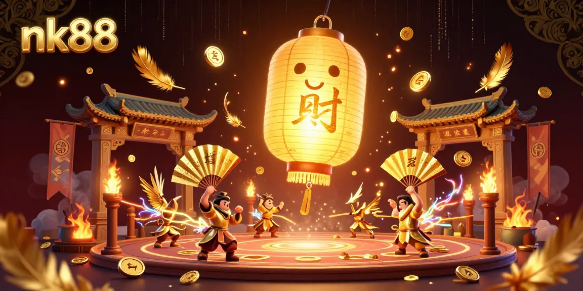 Experience wins at nk88 with a vibrant 3D illustration of a casino night market featuring dynamic gameplay elements.