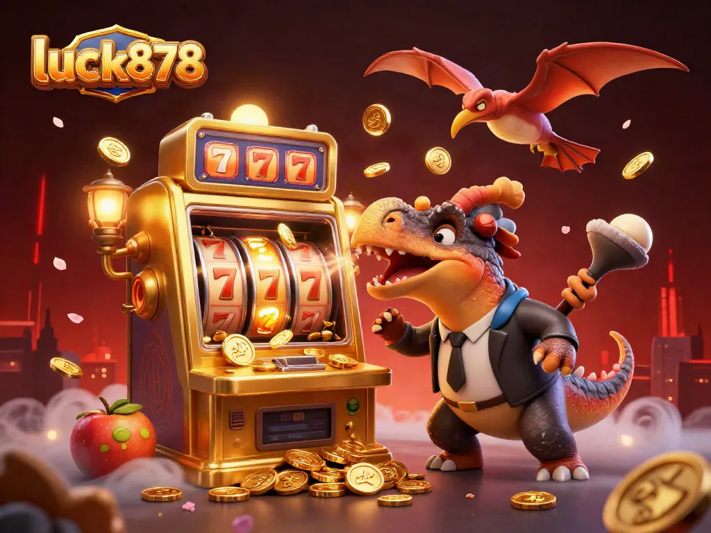 Experience the thrill at luck878 as animated dinosaurs engage in a vibrant casino scene!