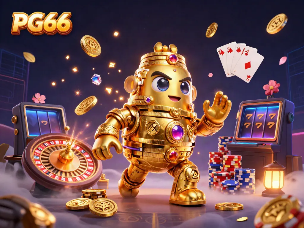 Experience the excitement of PG66 with dynamic golden golem and vibrant casino elements.