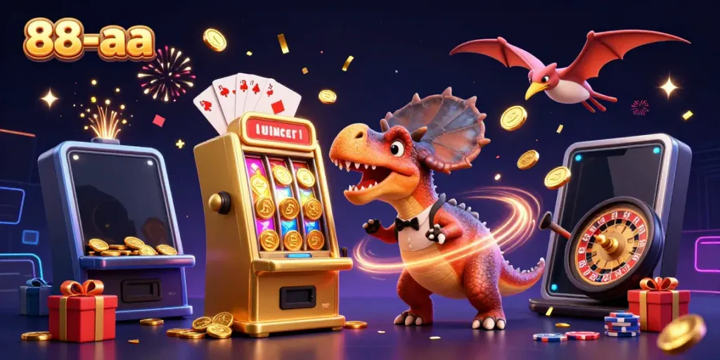 Experience excitement as the 88-aa pachycephalosaurus wins the jackpot in a vibrant casino scene.