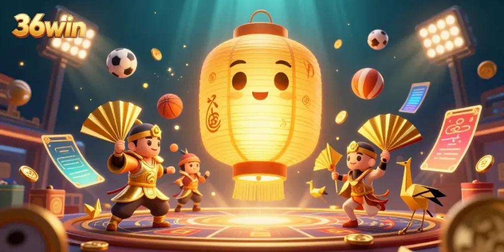 Experience the vibrant world of 36win with dynamic casino elements, golden lantern spirit, and sports games.