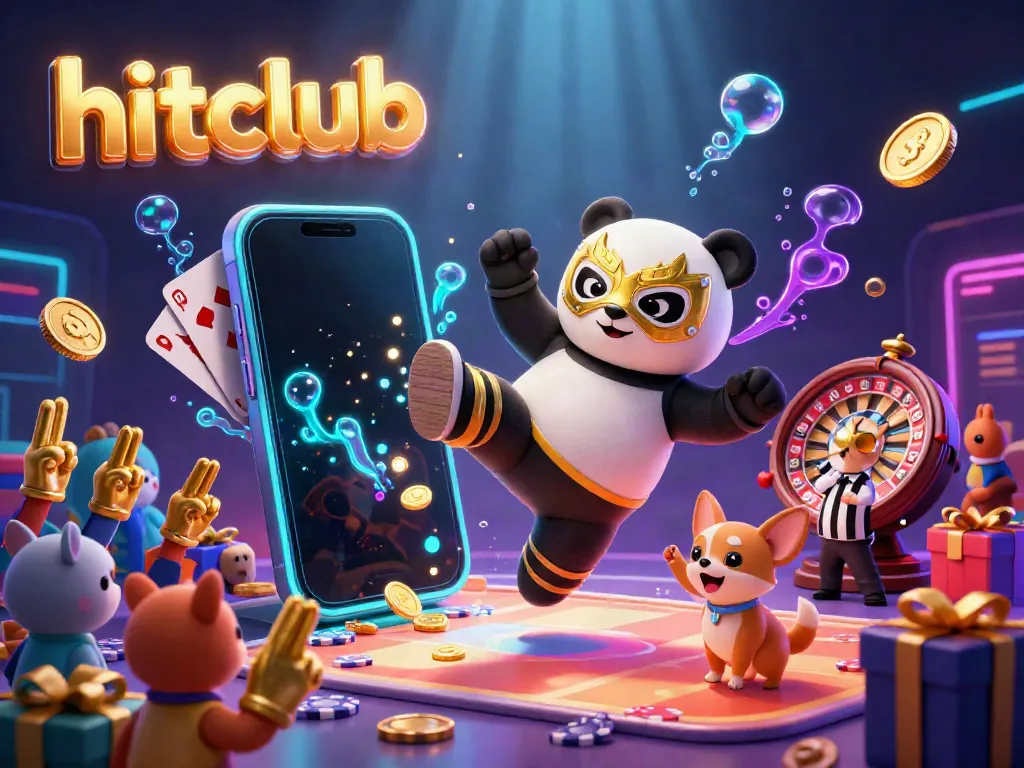 Engaging hitclub scene with a panda wrestler kicking while animals cheer, showcasing dynamic casino elements.