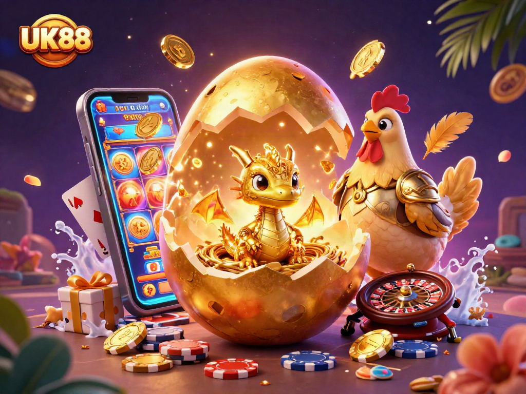 Engage with UK88's thrilling world of golden casino adventures featuring a dragon and vibrant games.