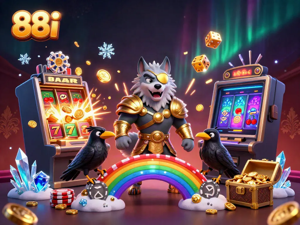 Experience thrilling 88i gaming with Odin and ravens amid a vibrant casino scene.