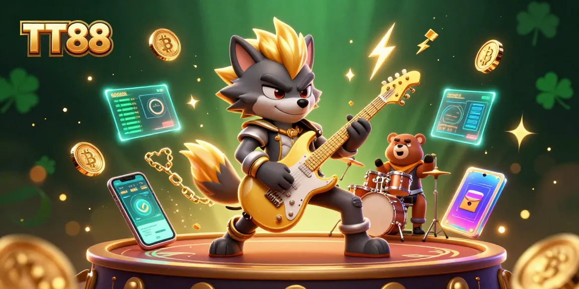 Engage with TT88 in a vibrant 3D casino scene showcasing rich characters and exciting gaming elements.