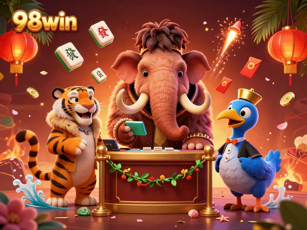 Experience winning at 98win with VIP characters in an engaging casino scene filled with excitement and luck.