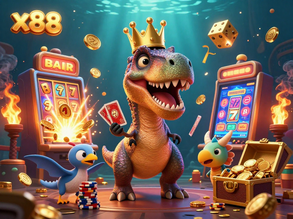 x88 delivers winning strategies with a vibrant 3D casino scene featuring exciting game elements.